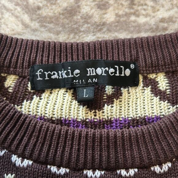 Frankie Morello Purple and Brown logo and skulls Crewneck Sweater large - Picture 2 of 7